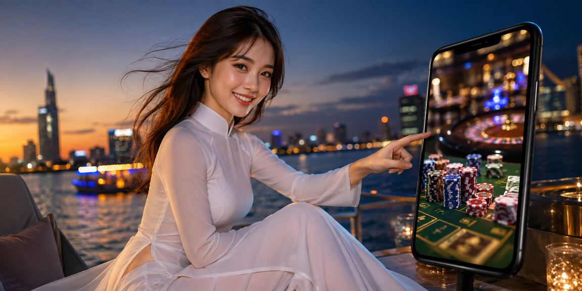 Người chơi mặc áo dài tham gia casino trực tuyến trên điện thoại di động tại Sài Gòn